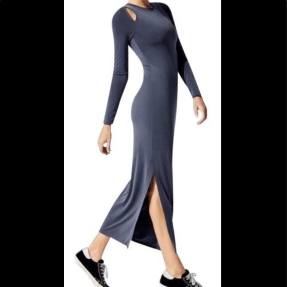 Carbon38 Blue Cupro Cut Out Sleeve Casual Maxi Dress